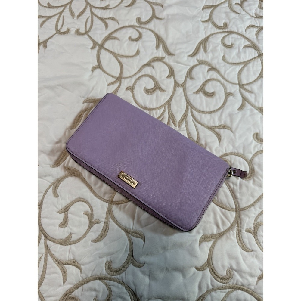 Kate Spade New York Purple Lavender Zip Around Continental Wallet Gold Tone